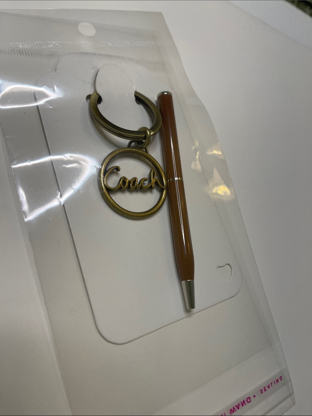 Coach Brass Logo Circle Keyring and Brown Coach Pen - Picture 8 of 8
